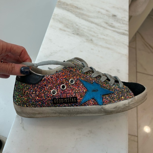 Golden Goose Superstar Sneaker Multi Glitter Metallic Turquoise Blue Star 37 - Picture 12 of 16